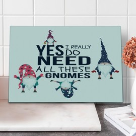 Ambesonne Saying Cutting Board, Yes I Really Do Need All These Gnomes Christmas Garden Theme Xmas Winter Season, Decorative Tempered Glass Cutting and Serving Board, Large Size, Sky