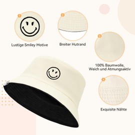 Durio Foldable Fishing Hat Cotton Bucket Hat Sun Hat for Men and Women SmileyWorld Fishing Hat Summer Hat Travel, Black Beige, Unit size