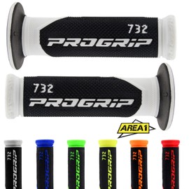 Progrip 732 Motorcycle Scooter Handlebar Grips Rubber Grip 2 Pieces 1 x 22 mm + 1 x 24-25 mm (7/8 1 Inch) Includes Area1 Sticker (Black + White)