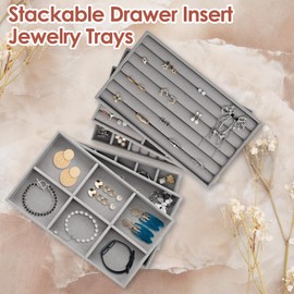 Yicaam 6 Stück Samt Schmucktablett, Stapelbar Schubladeneinsatz Schmuckschalen, Schmuckaufbewahrung Schublade, Samt Schmuck Organizer für Ring Ohrring Armreif Armband Halskette