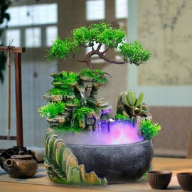 Rockery Desktop Water Fountain Decor Office Decor, Tabletop Mini Rockery Crafts Gift Atomizing Humidifier Fountain, for Home Office Bedroom Desk Decoration(Model 5)