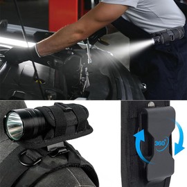 Tactical Flashlight Pouch Holster, Rotatable Flashlight Holder Clip Carrying Case with Key Holder for Duty Belt Police Safety Belt (Flashlight Pouch Only)