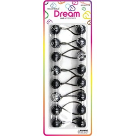 Dream World Ponytail Holder 20 MM Bead Two Toned Black & Clear 8 Piece Pack