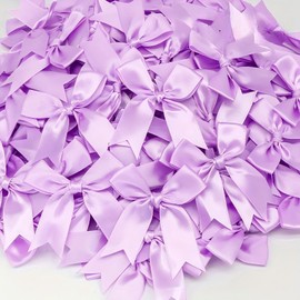 Luuao 50-Piece Premium Satin Ribbon Bows - 3.3 Inch Light Purple Large Size Craft Bows for Gift Wrapping, Wedding Decor, Sewing & DIY Crafts (Vibrant Color, Double Value)