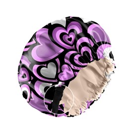 Zewurtuw Satin Bonnet Silk Bonnet for Sleeping Reusable Double Layer Elastic Adjustable Hair Caps Cute Aesthetic Women Girls-Purple Hearts