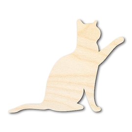 Unfinished Wood Pawing Cat Shape | Craft Cutout | up to 36" DIY 6" / 1/8"