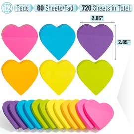 Mr. Pen- Heart Sticky Notes, 12 Pads, 60 Sheets/Pad, Bright Color, Cute Sticky Notes, Heart Shaped Sticky Note