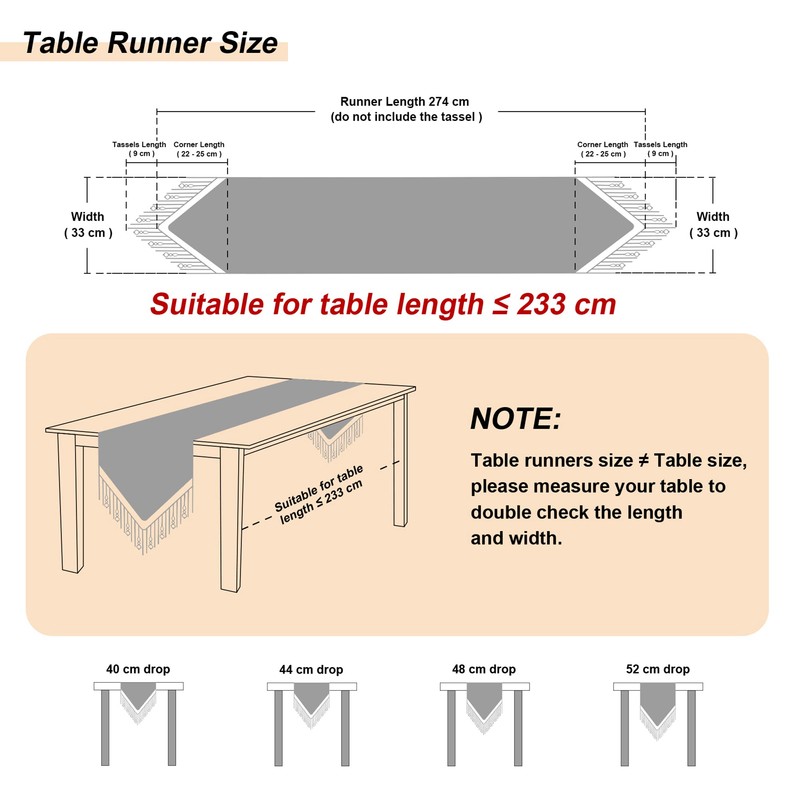 TOPLUXE Table Runner with Tassels, Jacquard Tablecloth for Dining Table,