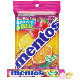 Mentos Mentos Candy, Mint Chewy Candy Roll, Fruit, Non-Melting, 1.32 Oz , 6 count(Pack of 1)