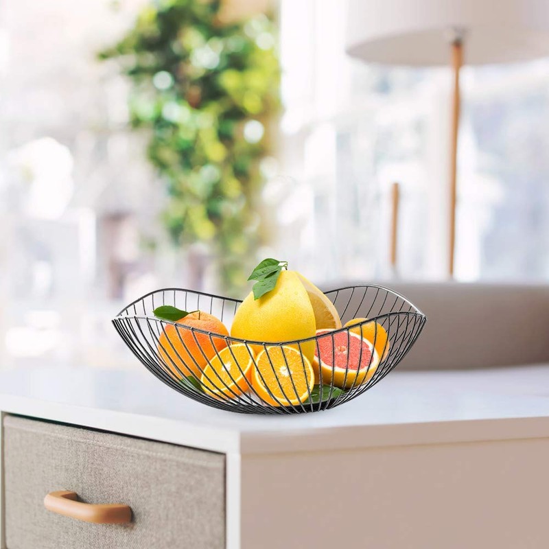 LdawyDE Black Metal Fruit Bowl - Modern Storage Basket, Anti-Rust