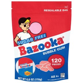 Bazooka Sugar-Free Bubble Gum Pellets Bag - 120 Count Bulk Gum, Original Flavor