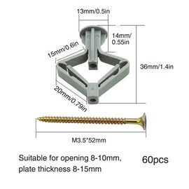 YIXISI Pack of 60 Plasterboard Dowels, Cavity Dowels, Self-Drilling Plasterboard Dowels, Drywall Anchors with Stainless Steel Screws Sets for Easy Installation in Plasterboard and Plaster Fibreboards