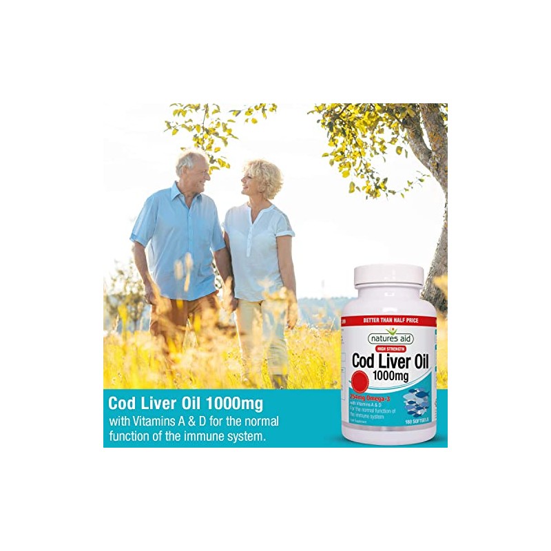 Natures Aid Cod Liver Oil, 1000 mg, 180 Softgel Capsules