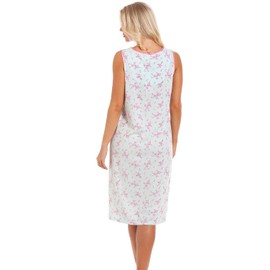 Camille Womens Sleeveless Floral Ladies Nightdress with Pretty Lace & Satin Detailing Around Neckline - Below-The-Knee Nighties for Summer Nightwear 14-16 Aqua