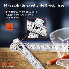 Presch Folding Rule 3 m with Angle Function – Wood – Blue – Large and Very Easy to Read Numbers – Exact Locking – Metre, Measuring Stick, Measuring Stick, Folding Rule, 3 Metre Ruler with Tool Pattern