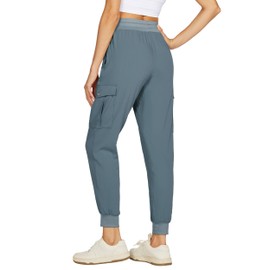 Willit Women's Hiking Pants Cargo Joggers Lightweight Quick Dry Athletic Workout Travel Casual Pants Pockets Blue XL
