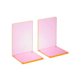 OSCO Acrylic Bookends with Clear Rubber Pads Non Slip, Stylish Book Supports for Desk, Office, Shelf, Home, Modern Design, H17.2 x W12 x D12 cm, Neon, Medium, 2 Pieces