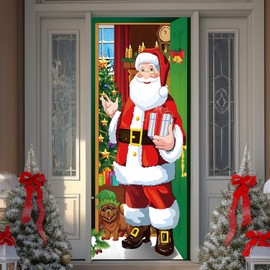 Christmas Table Runner - Red Xmas Cloth with Santa Claus, Snowman, Tree, Reusable Dinner Decoration for Holiday Party Decor and Home, Merry Christmas and New Year's Theme (C)