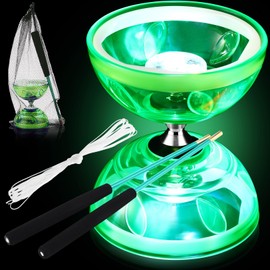 Simgoing Chinese Yoyo Diabolo Set Includes Colorful LED Diabolo Toy Light up with 2 Pieces Sticks, 1 Piece String, 1 Net Bag for Fun(Green)