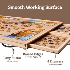 1500 Pieces Rotating Puzzle Board with 6 Storage Drawers & Protective Cover - Wooden Jigsaw Puzzle Table for 1500 Pieces - for Family Games, Home Entertainment & Puzzle Building