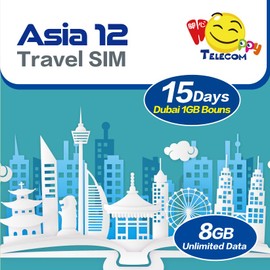 Free Test 150MB 1Day in UK | Happy Asia 12 Countries 15 Days Unlimited Data Sim Card | Free 1GB Dubai | 8GB of 5G High-Speed Data Then 128kbps | Support Google, Whatsapp, Facebook, IG and More