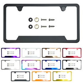 Bottom Corner Cut Out Version License Plate Frame Matte Black Powder Coated Universal Fit Aluminum Screw On Cap Cover, T304 Stainless Steel, Rust Weather Proof Stainless Steel Screws (Qty: 1 Frame)