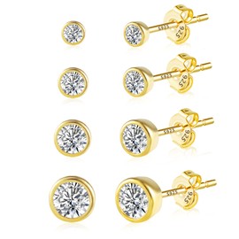 ASH'S CHOICE Gold Stud Earrings for Women, Gold Ball Stud Earrings Set, 4 Pairs 14K Goldplated 925 Sterling Silver Studs Earrings, Small Mini Ball Zirconia Studs 9ct Gold Studs Earrings for Women