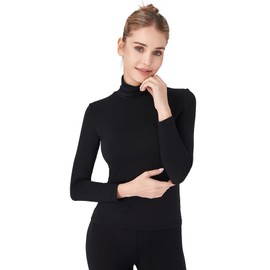 Liang Rou Women's Mock Turtleneck Ultrathin Long Sleeve Thermal Baselayer Undershirt Top Black X-Large