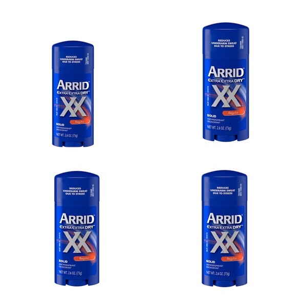 Arrid XX Extra Extra Dry Antiperspirant Deodorant Solid Regular - 2.6 oz, Pack of 4