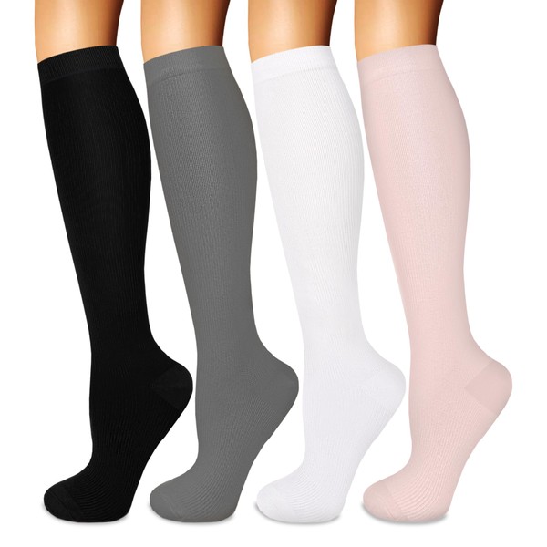 Iseasoo 4 Pairs Compression Socks for Women Circulation-Best Support for Nurses,Running,Athletic,Travel L-XL