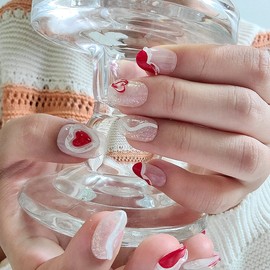 Red heart chunk handmade nail tip ❤ - Short ballet / 레드 하트덩어리 수제네일팁 ❤ - 숏발레
