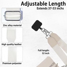 Reorwo Clip and Go Phone Strap with Zippered Pouch,Phone Strap with Cellphone Chain Accessories,Adjustable Chain Lanyard with Zippered Wallet for All Phones,Off White