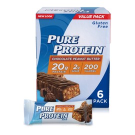 Pure Protein--High Protein Bar Chocolate Peanut Butter--Protein Bars--20 Grams of Protein per Bar--Gluten Free--6-1.76-Ounce Bars
