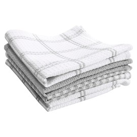 T-fal Premium Kitchen Towel (4-Pack), 12"x13" Highly Absorbent, Super Soft Long Lasting 100% Cotton Flat Waffle Dish Towel for Washing Dishes, Gray
