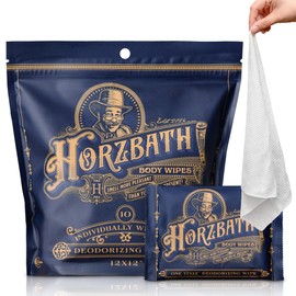 Horzbath HUGE Body Wipes, Individually Wrapped for Freshness - 12" x 12" Extra Large Shower Wipes for Men & Women - Camping, Travel, Gym, Wrestling, Combat - Mandelic Acid & Tea Tree Oil - 10-Pack