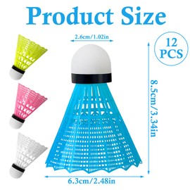 FYSL Shuttlecock Set of 12 Durable Badminton Balls, High-Quality Nylon Shuttlecocks Speed for Outdoor, Exercise, Leisure, Beginners (White + Yellow + Pink + Blue)