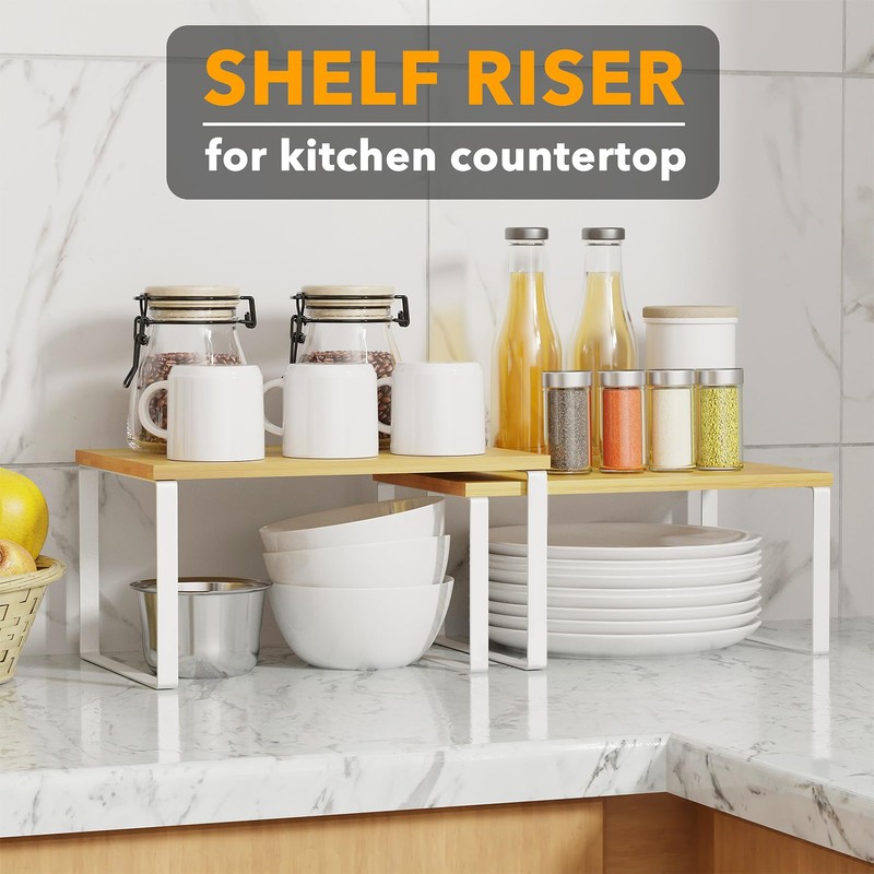 SpaceAid Cabinet Shelf Organizers 2 Pack, Kitchen Counter Rack Shelves