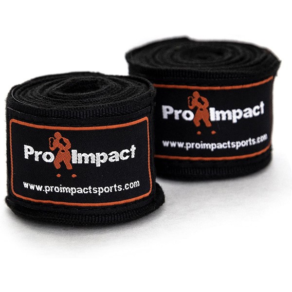 Pro Impact Mexican Style Boxing Handwraps 180" with Closure – Elastic Hand & Wrist Support for Muay Thai Kickboxing Training Gym Workout or MMA for Men & Women - 1 Pair (Black)