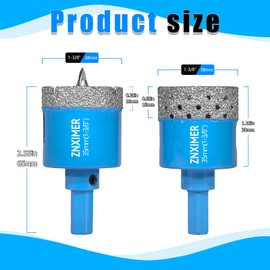 ZNXIMER Diamond Hole Saw Drill Bits - 2pcs 1-3/8" Diamond Drill bits Accurate Drilling for Tile, Ceramic, Marble, Granite, Stone, Glass Bottles 35mm