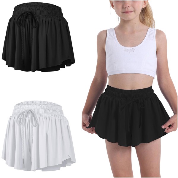 Flowy Butterfly Shorts for Girls 2-in-1 Athletic Running Skirt Shorts