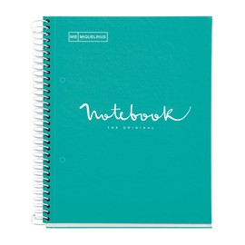 Miquelrius - Notebook A5 notebook, 1 coloured strip, 80 sheets with horizontal ruling 7 mm, paper 90 g/m² micro-perforated with 2 holes for 2 rings, cover made of cardboard, colour turquoise