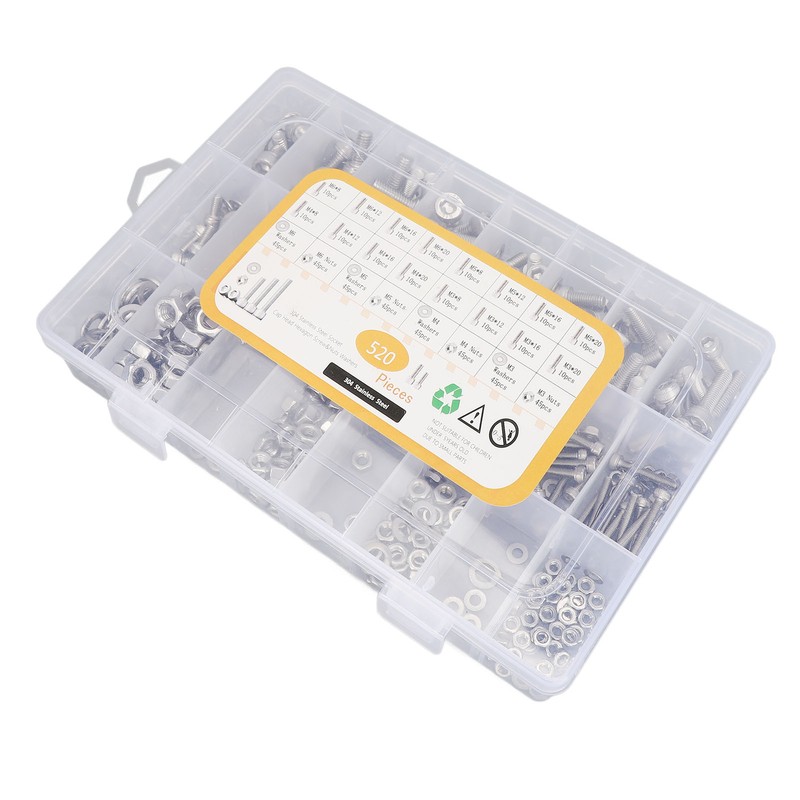 520Pcs Bolts Nuts Assortment Kit Metric M3 M4 M5 M6