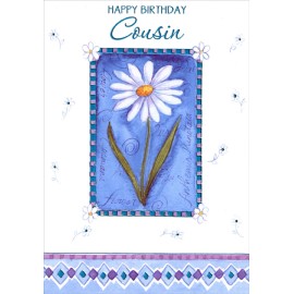 Designer Greetings Single Daisy Inside Blue Foil Lined Frame Cousin Birthday Card