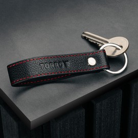 TORRO High Quality Leather Brushed Metal Split Ring Key Ring 1" Diameter (Black)