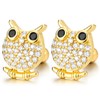 Gold Tone Moody Owl Stud Earrings with Cubic Zirconia Pave,
