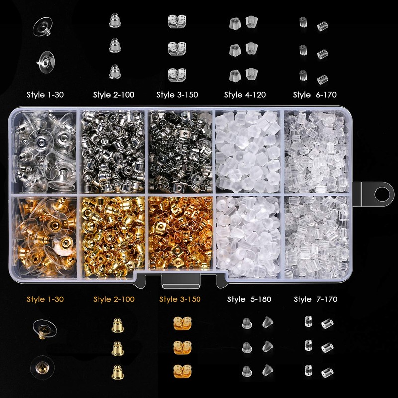 1200Pcs Earring Backs, Earring Backings iBayam 10 Styles Earring Back