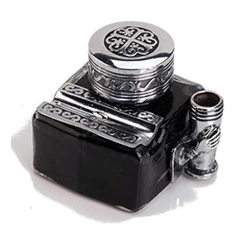 AEDNX Glass Inkwell with 2 Pen Rests - Filled with Black Ink N2000V2