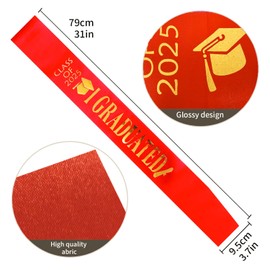 KEELYY Graduation Sash 2025, Graduation Sash with Gold Glitter Letter I Graduated, for School, Graduation, University, Graduation Party Decoration (Red)