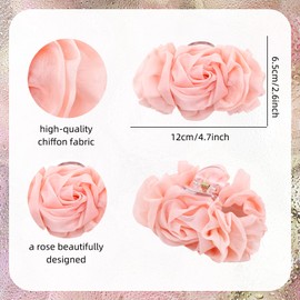 Lawie 4 Pack Large Chiffon Pleated Rose Flower Plastic Hair Claws Jaw Barrettes Big Floral Hair Bows Fancy Hair Grips Clamps Bun Thick Hair Holder French Twist Hair Clips Accessories for Women Girls