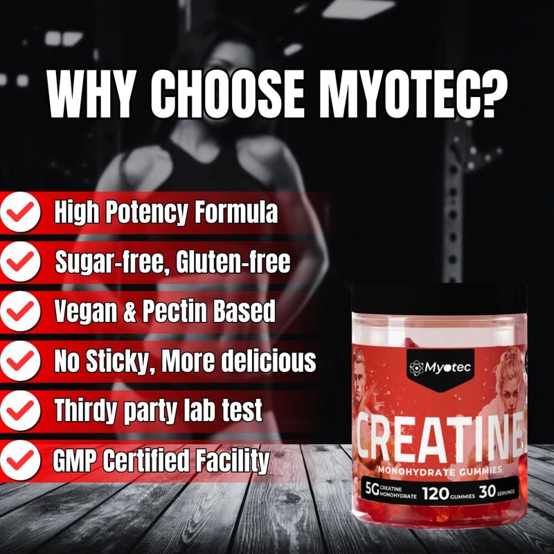 MYOTEC Creatine Monohydrate Gummies for Men & Women-5g of Creatine